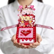 WaaHome Valentines Day Card - 3D Castle Cupids Pop Up Valentines Cards with Envelope - Pixel Style Gold Foil Valentines Day Gift for Him Her Husband Wife Boyfriend Girlfriend Son Daughter