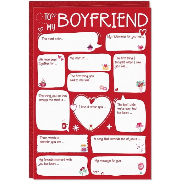 WaaHome Valentines Day Card for Boyfriend - Fill-in-the-Blank Valentine's Card with Envelope Funny Anniversary Birthday Gift for Him Boyfriend