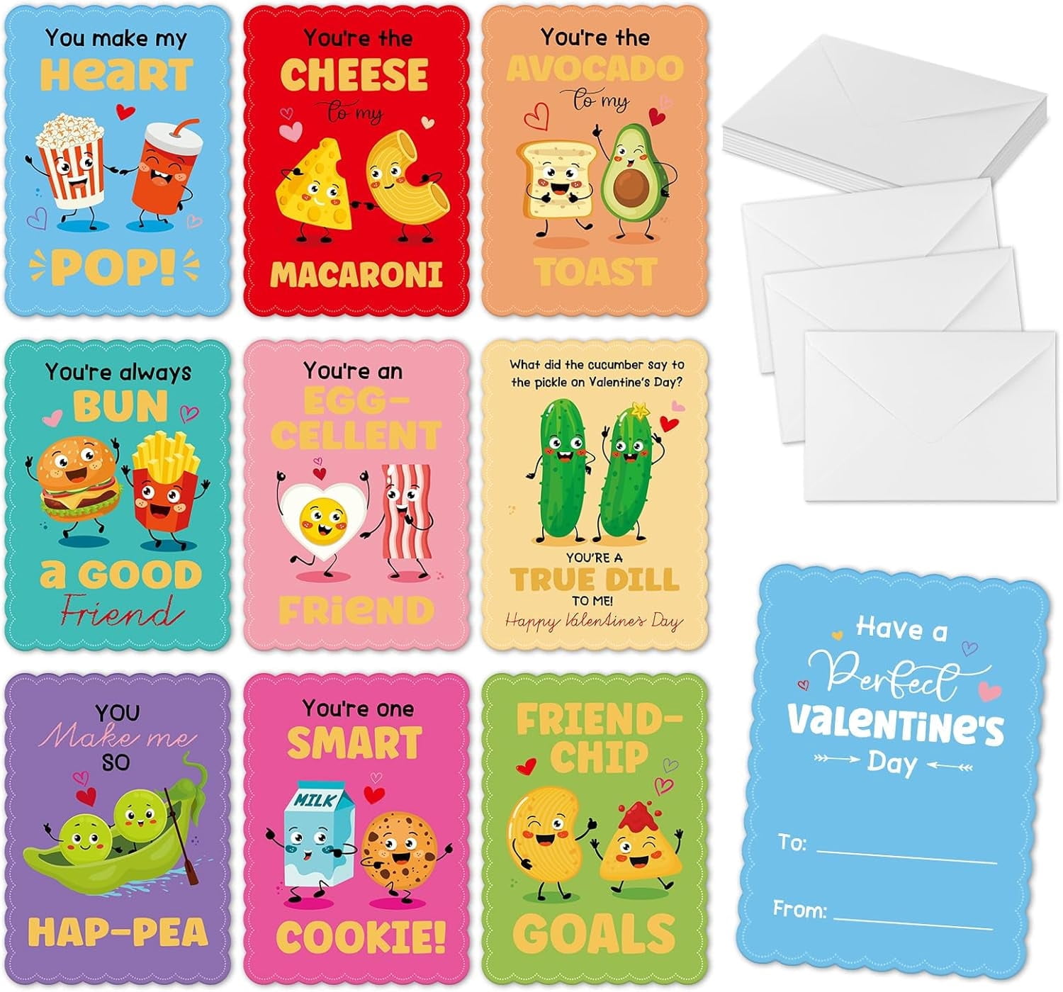 WaaHome Valentines Cards for Kids Classroom - 27 Pack Food Valentine ...