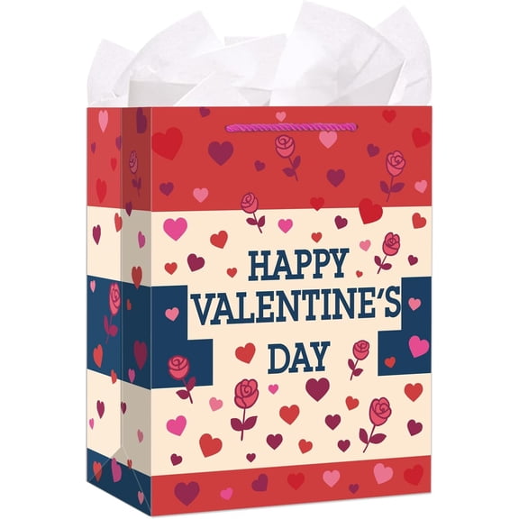 WaaHome Valentines Gift Bag - 13'' You and Me Anniversary Paper Gift Bag with Tissue Paper for Women Men Boyfriend Girlfriend - Valentines Gift for Him Her Weddings Engagements Bridal Showers