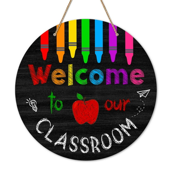 WaaHome Welcome Sign for Classroom Door Decorations 11.5" Welcome to Our Classroom Door Sign Welcome Back to School Door Hanger Wreath for School Classroom Decorations
