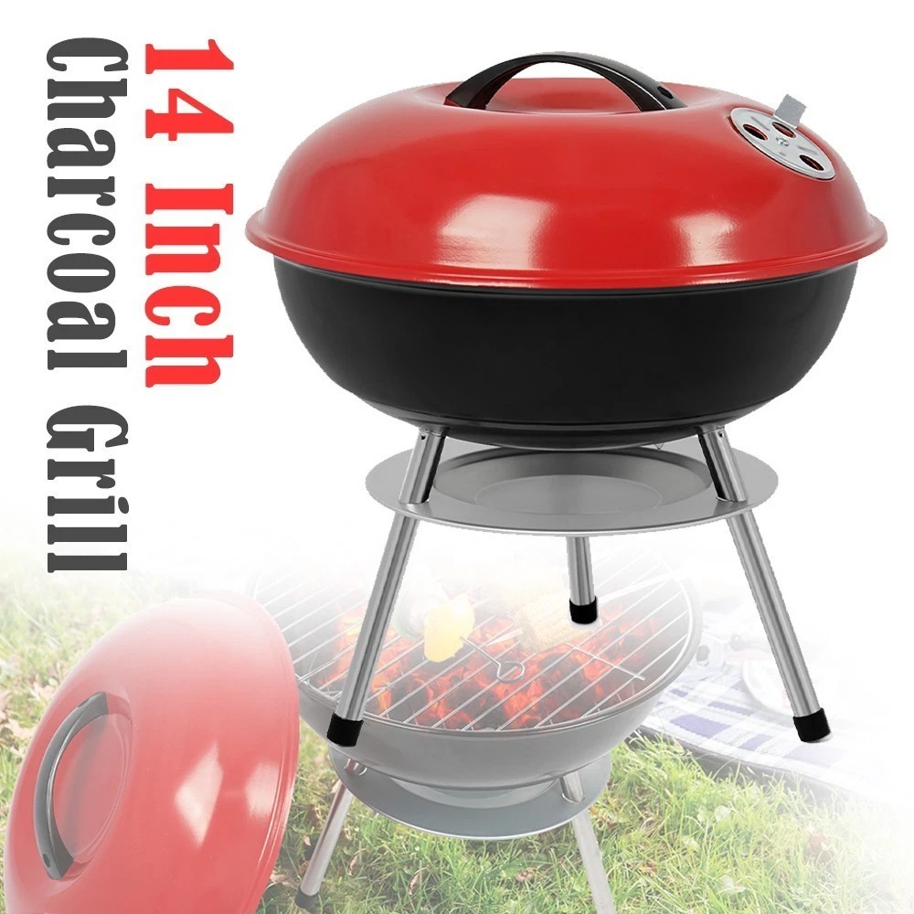 Waaoon-14 Inch Portable Charcoal Grills For Outdoor Camping & BBQ Picnic,Red