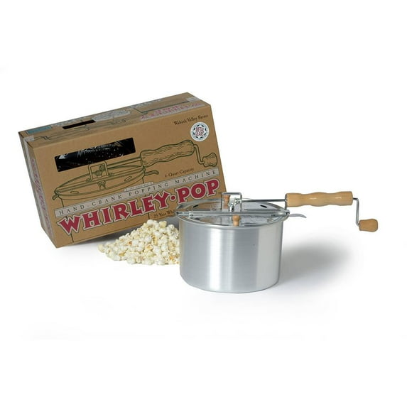 Wabash Family Farms Whirley-Pop 6 Qt Popcorn Popper with Metal Gears Aluminum with Wooden Handle