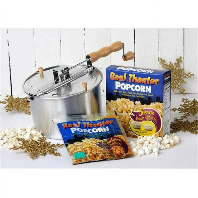 Whirley-Pop Stainless Steel Stovetop Popcorn Popper with Real Theater  All-Inclusive Popping Kit - Silver