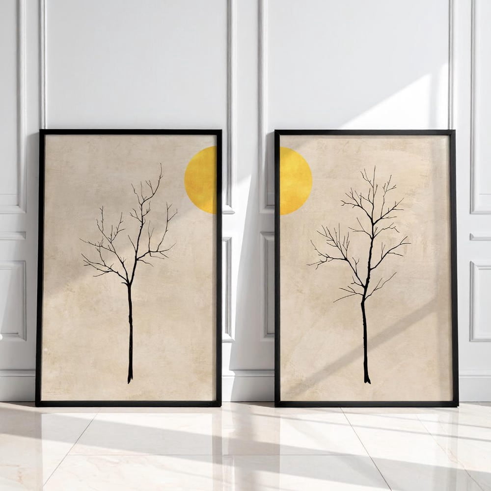 Wabi Sabi Beige Japandi Tree Illustration Minimal Wall Art Set Set 2 ...