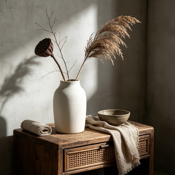 Wabi Sabi Ceramic Vase - 6 Inch Minimalist White Sand Home Decor for Living Room, Office Desk, Dining Table | Handmade Stoneware Vase for Dried Flowers, Pampas Grass, Centerpiece Display, Housewarmin
