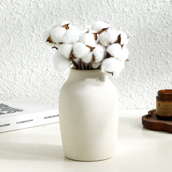 Wabi Sabi Ceramic Vase - 6 Inch Minimalist White Sand Home Decor for Living Room, Office Desk, Dining Table | Handmade Stoneware Vase for Dried Flowers, Pampas Grass, Centerpiece Display, Housewarmin