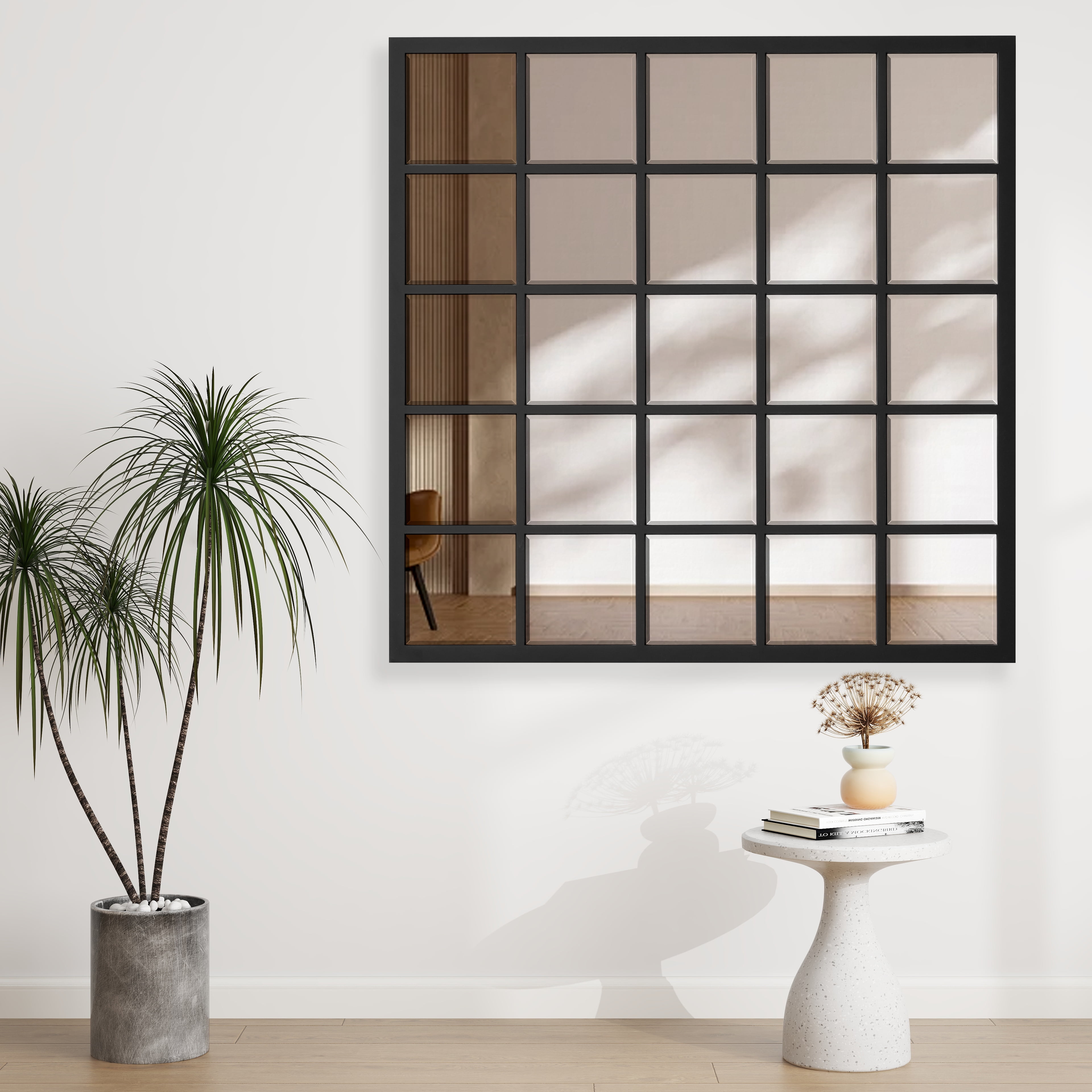 Wabi-Sabi Retro Black Wooden Frame Decorative Wall Mirror,Black Mdf ...