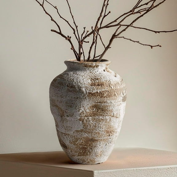 Wabi - Sabi Style Handmade Coarse - textured Ceramic Vase, Simple Home Decorative Container for Dried Flowers and Arrangements