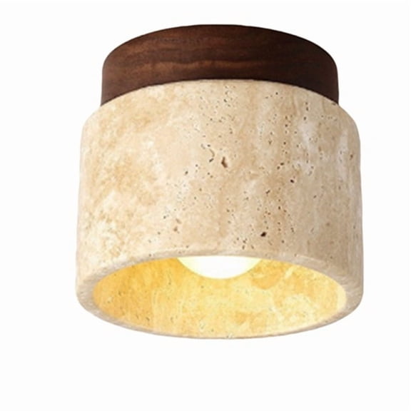 Wabi-Sabi Walnut Wood E27 Ceiling Lamp with Warm Light, 12cm Dia x 10cm H, Stone-Textured Finish