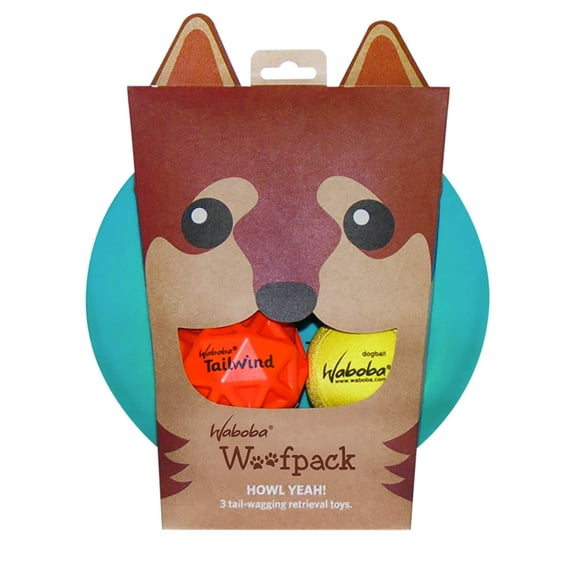 Waboba Woofpack Pet Dog Toys Set of 3 - Interactive Boredom Relief - Rubber Flying Disk Dog Balls, Throw Fetch