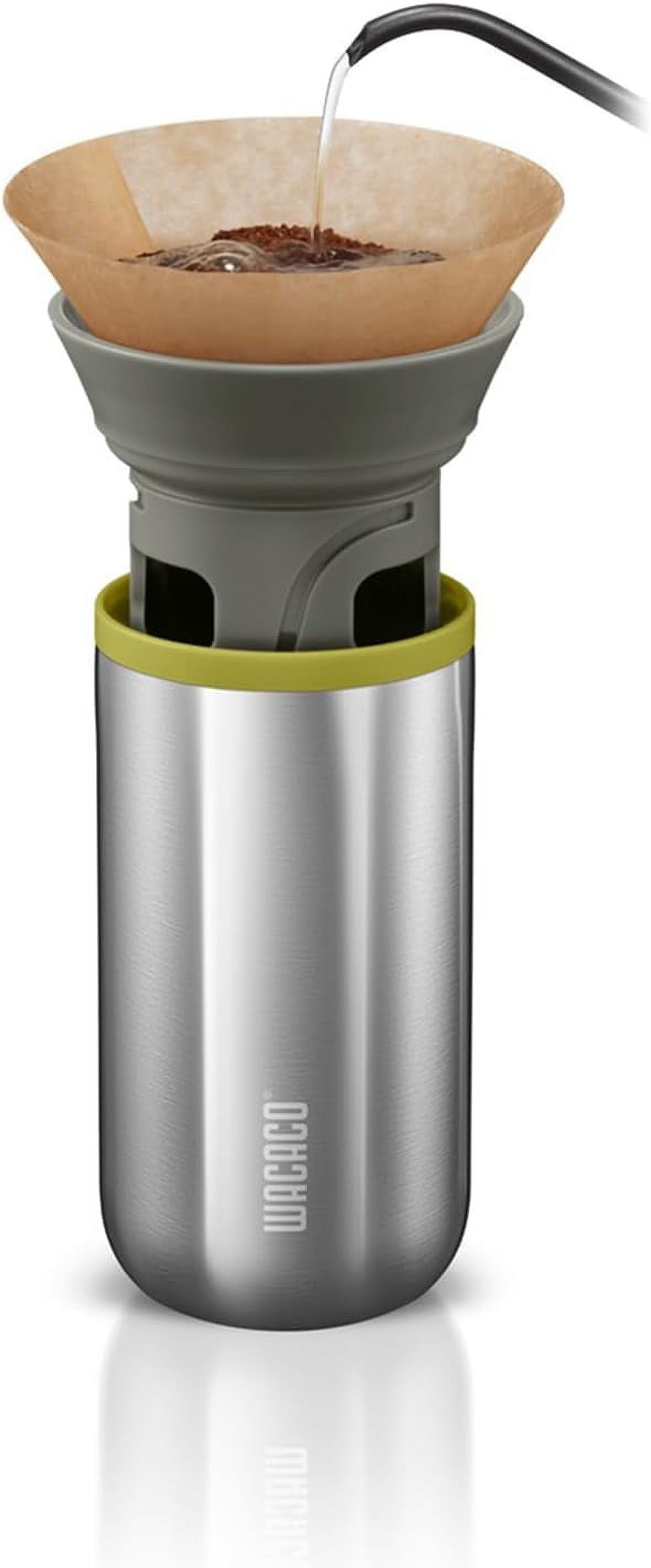 Wacaco Cuppamoka Pour-Over Coffee Maker, Portable Drip Coffee Maker with 10 Cone Paper Filters, Stainless Steel, 10 floz