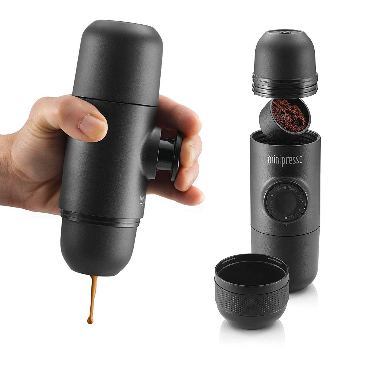 Compact Black Semi-Automatic Portable Espresso Machine