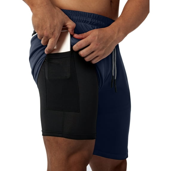 Wacanda 2 in 1 Gym Athletic Shorts Men Compression Shorts with Pockets Quick Dry Casual