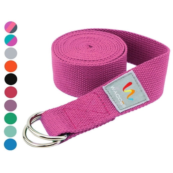 Wacces D-Ring Buckle Cotton Yoga Straps Bands - Best for Stretching - Pink - 10 Feet