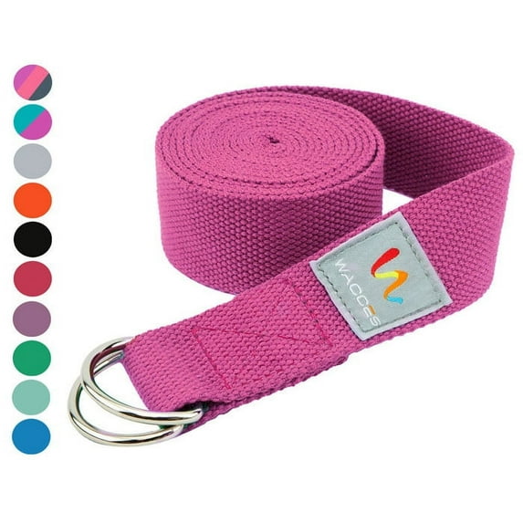 Wacces D-Ring Buckle Cotton Yoga Straps Bands - Best for Stretching - Pink - 8 Feet