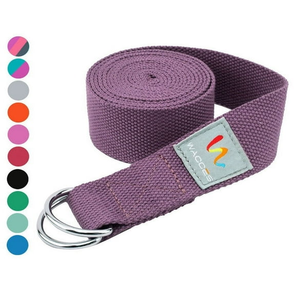 Wacces D-Ring Buckle Cotton Yoga Straps Bands - Best for Stretching - Purple - 8 Feet