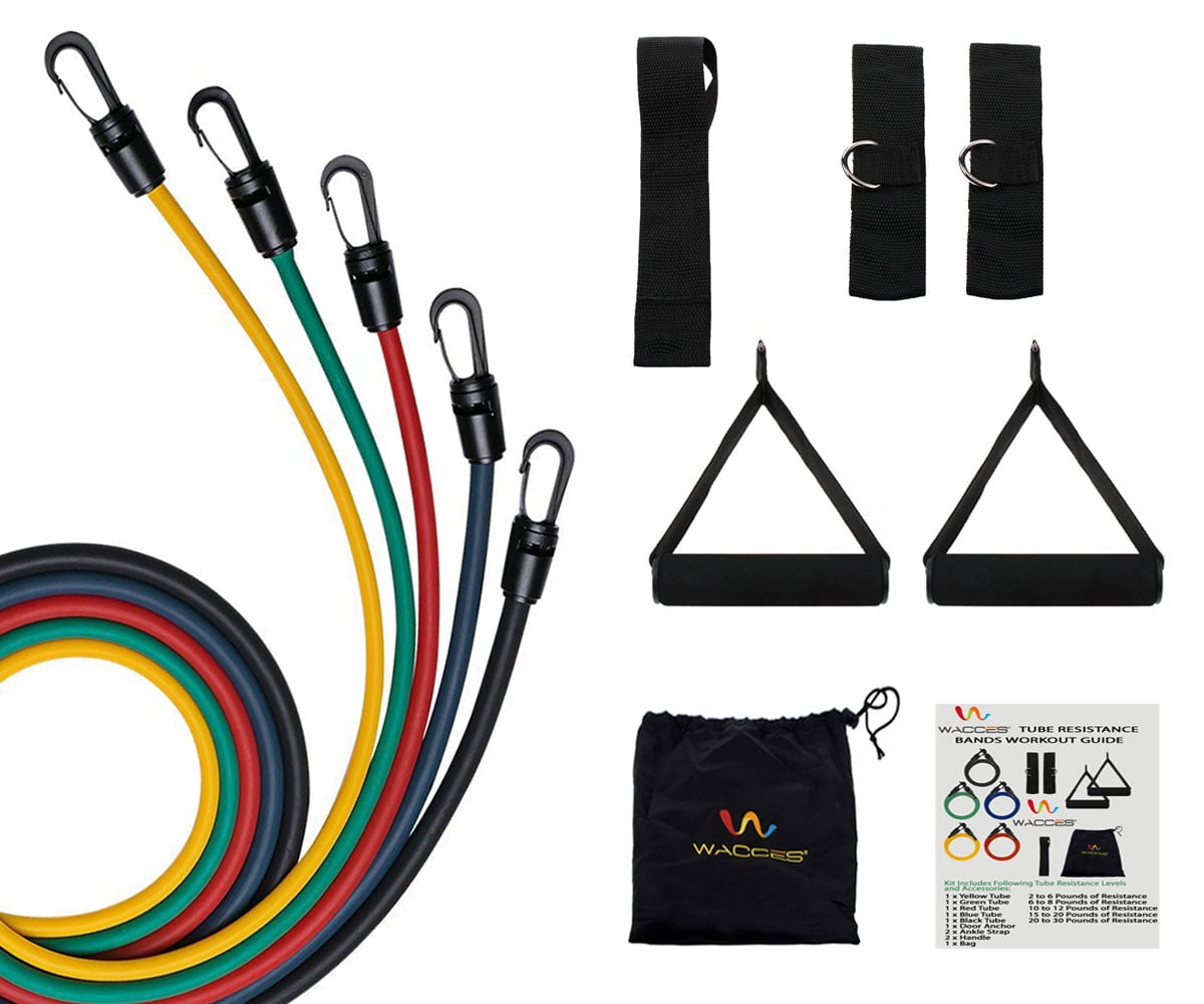Wacces Resistance Band Set with Door Anchor, Ankle Strap, Exercise Chart & Resistance Band Carrying Case, 11 Piece