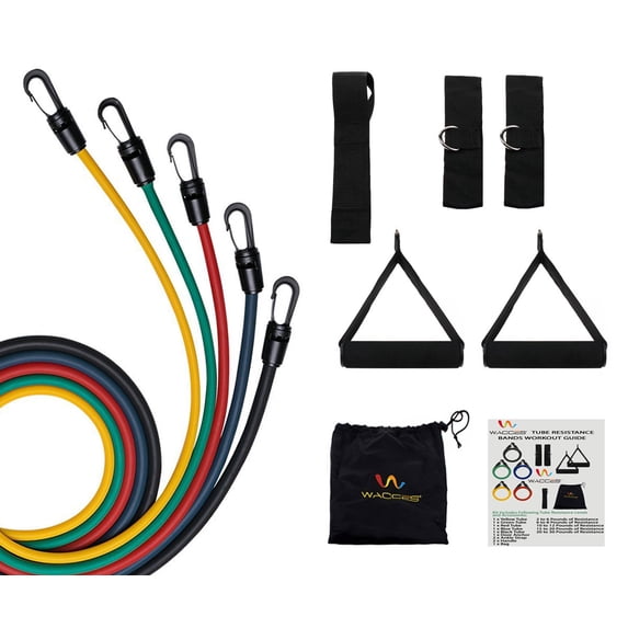 Wacces Resistance Band Set with Door Anchor, Ankle Strap, Exercise Chart & Resistance Band Carrying Case, 11 Piece