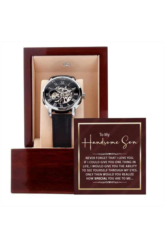 Wach for Son - Gift To My Handsome Son - Men's Openwork Watch - Mahogany Gift Box