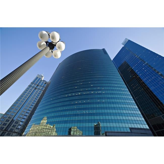 Wacker Drive Building with Street Lamp In Foreground - Low Angle View ...