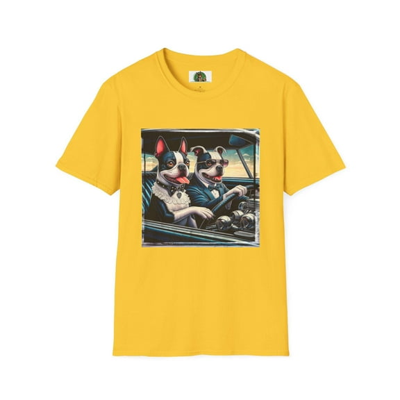 Wacky Boston Terrier Couple Dog Driving Old Car Shirt