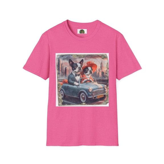 Wacky Boston Terrier Couple In Tiny Car Shirt