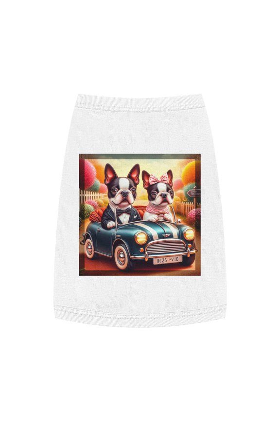 Wacky Boston Terrier Dog Couple In Mini Car Tank Top