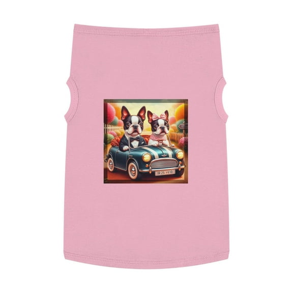 Wacky Boston Terrier Dog Couple In Mini Car Tank Top