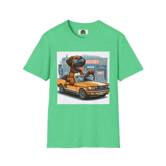 Wacky Boxer Driving a Muscle Car Unisex Softstyle T-Shirt