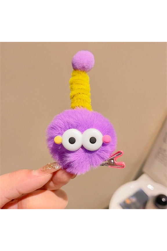 Wacky Crazy Hair Day Accessories Non-Slip Funny Pins Cute Monster Hairs Clips Fluffy Ball Barrettes Little Monster Head Accessories Bulk Party Styling(purple)