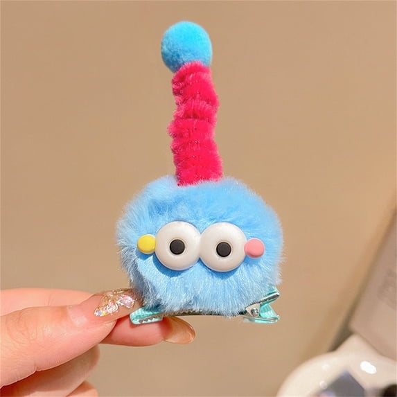 Wacky Crazy Hair Day Accessories Non-Slip Funny Pins Cute Monster Hairs Clips Fluffy Ball Barrettes Little Monster Head Accessories Bulk Party Styling(blue)