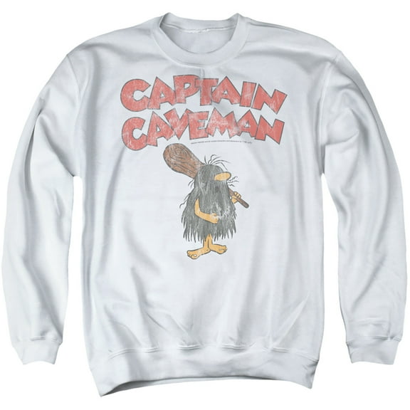 Wacky Races Captain Caveman 2 Unisex Adult Crewneck Sweatshirt,White, Large
