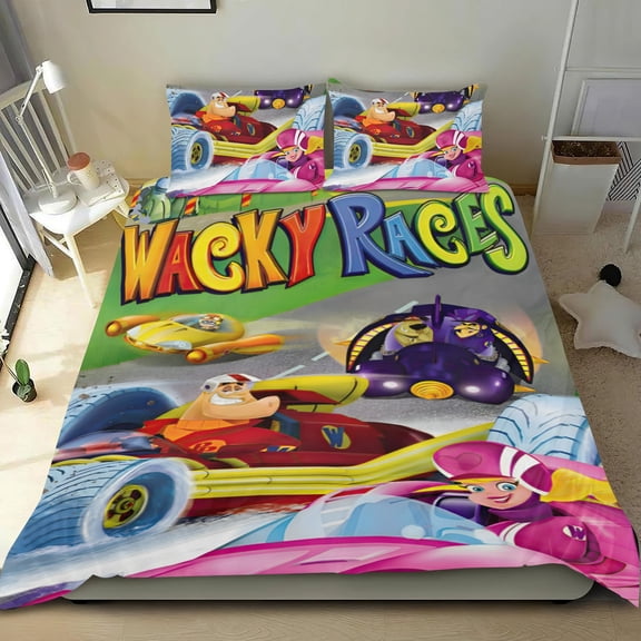 Wacky Races Themed Bed Sheet Set Three Piece Set 36x75 Inches Comfortable And Skin Friendly Unique Design Creating A Star Studded Night Home Decor Gifts For Family Friends fans