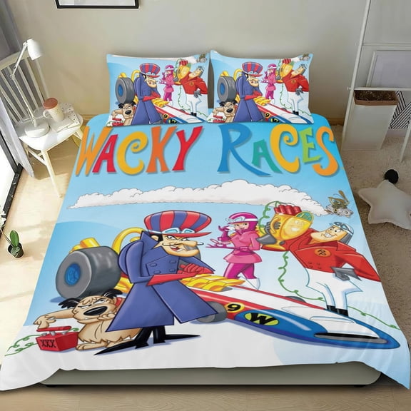 Wacky Races Themed Bed Sheet Set Three Piece Set 53x79 Inches Comfortable And Skin Friendly Unique Design Creating A Star Studded Night Home Decor Gifts For Family Friends fans