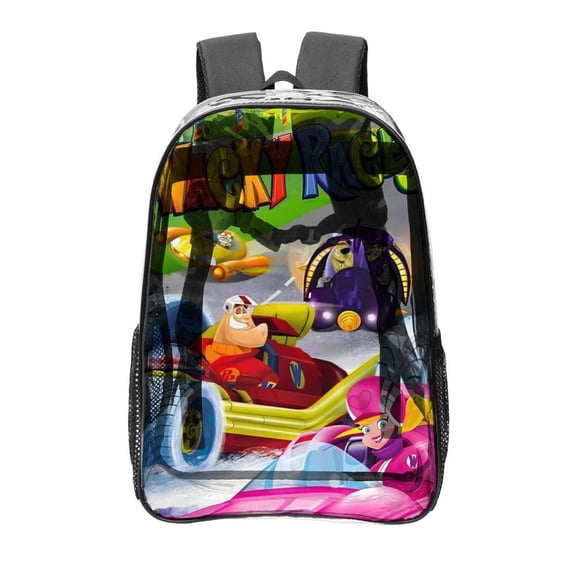 Wacky Races-theme Clear Backpack Heavy Duty Transparent Bag See Through Bookbag for Work, Sport, College, Travel12.2“X16.9"(31X43cm)