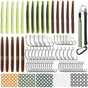 Wacky Rig Bass Worm Fishing Hook Kit, 176pcs Wacky Rig Tool with O Rings, Weedless Hooks, Worm Bait Hooks Soft Plastic Lures Set for Soft Stick Baits