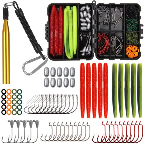 Wacky Rig Fishing Kit 136pcs with Hooks Lures Tools and O-Rings