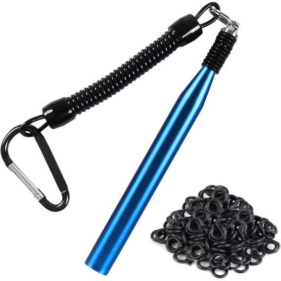 Wacky Rig Tool with 300 O-Rings Kit, Fishing Worm Rigging Tools for Senko Finesse Worms, Easy Installation Portable Fishing Equipment with Keychain Lanyard for Bass Fishing Bait Casting (Blue)