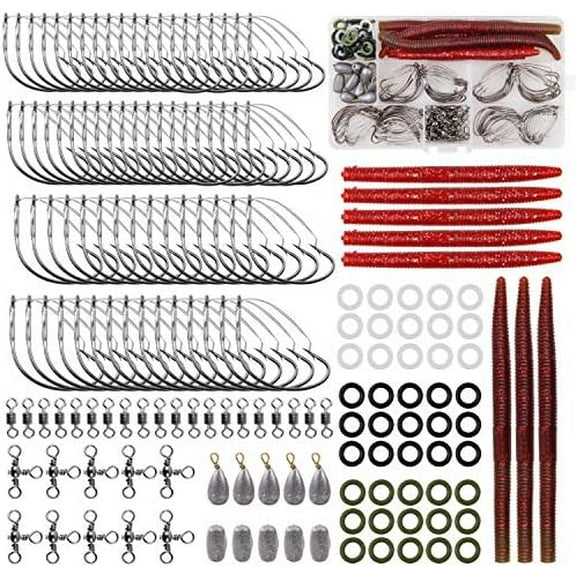 Wacky Rig Worm Hooks Kit 163pcs Bass Fishing Wacky Worms Weedless Hooks O Ring Fishing Sinkers Fishing Swivels for Artificial Soft Stick Baits$$Sport & Recreation Other