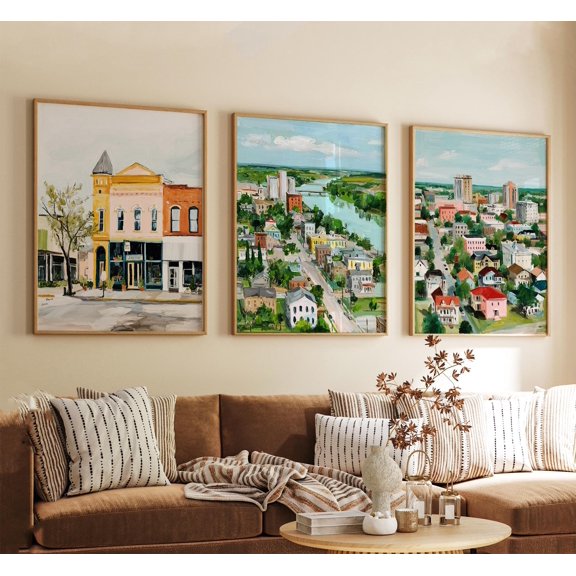 Waco USA Travel Poster Texas Cityscape Wall Art American Heartland Prints Vintage Travel Illustration Set 3
