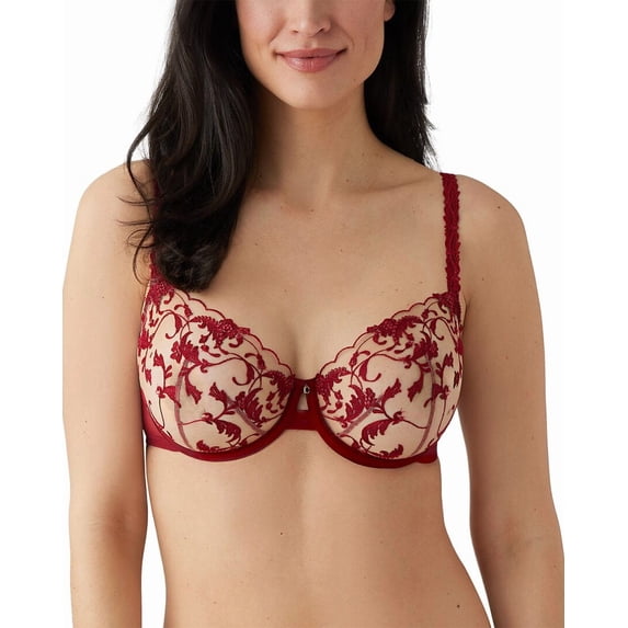 Wacoal Women's Dramatic Interlude Embroidered Unlined Underwire Bra, Deep Red, 38DD