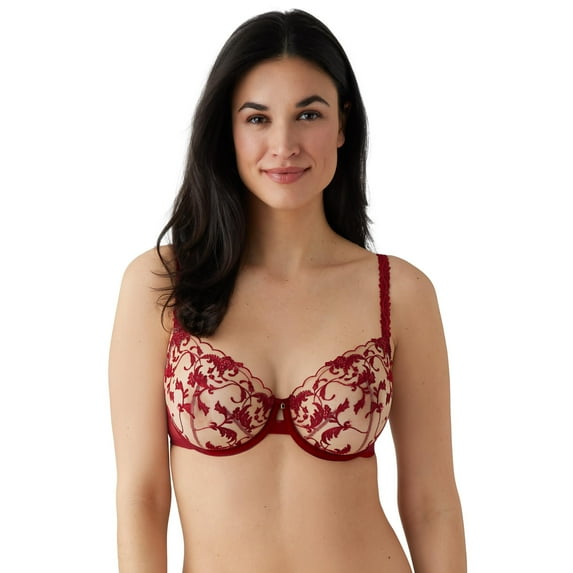 Wacoal Women's Dramatic Interlude Embroidered Unlined Underwire Bra, Deep Red, 38DD