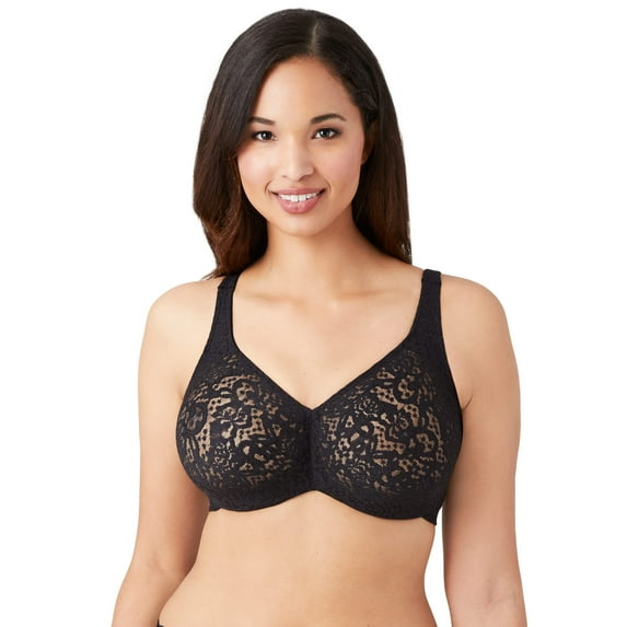 Wacoal Women's Full Figure Halo Lace Full Coverage Underwire Bra, Black, 34DD