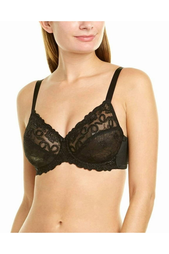 Women's Renaissance Rose Embroidered Underwire Bra, Black, 42D