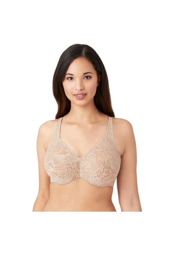 Womens Lace Unlined Full Coverage Bra Beige 40D