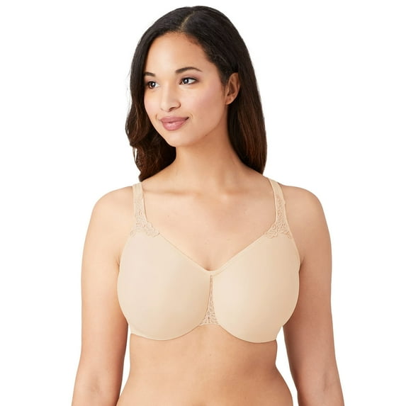 Wacoal Womens Satin Lace-Trim Minimizer Bra Beige 34C