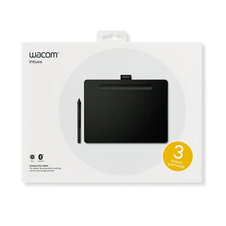 Wacom - Intuos Medium Bluetooth Graphics Drawing Tablet, Includes Training & Software; Works w/ Chromebook Mac Android & Windows - Black