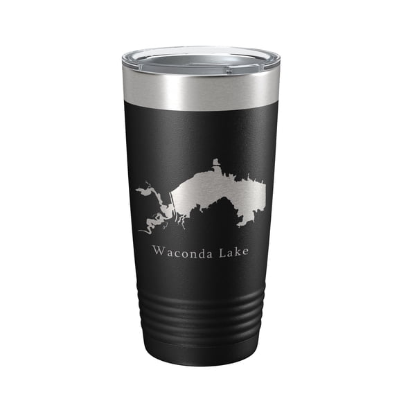 Waconda Lake Map Tumbler Travel Mug Insulated Laser Engraved Coffee Cup Kansas 20 oz Black