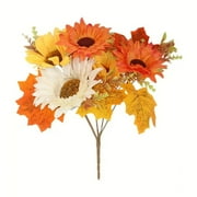 Wadada 1 Bundles Artificial Fall Flowers, Fall Decor, Fake Sunflowers Bouquet with Chrysanthemum Autumn Faux Silk Flowers Arrangements for Home Wedding Table Centerpieces Party Cemetery Grave Decor